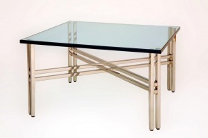 Double Leg Polished Stainless Coffee Dining Console Table