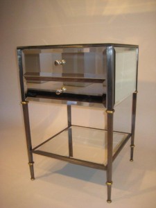 Mirrored Night Stand Steel with Beveled Mirror & Gold Leaf Accent
