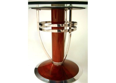 Polished Stainless Mahogany Table Detail